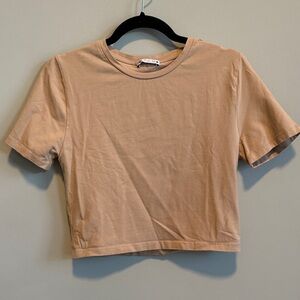 Zara Beige Basic Cropped T-Shirt